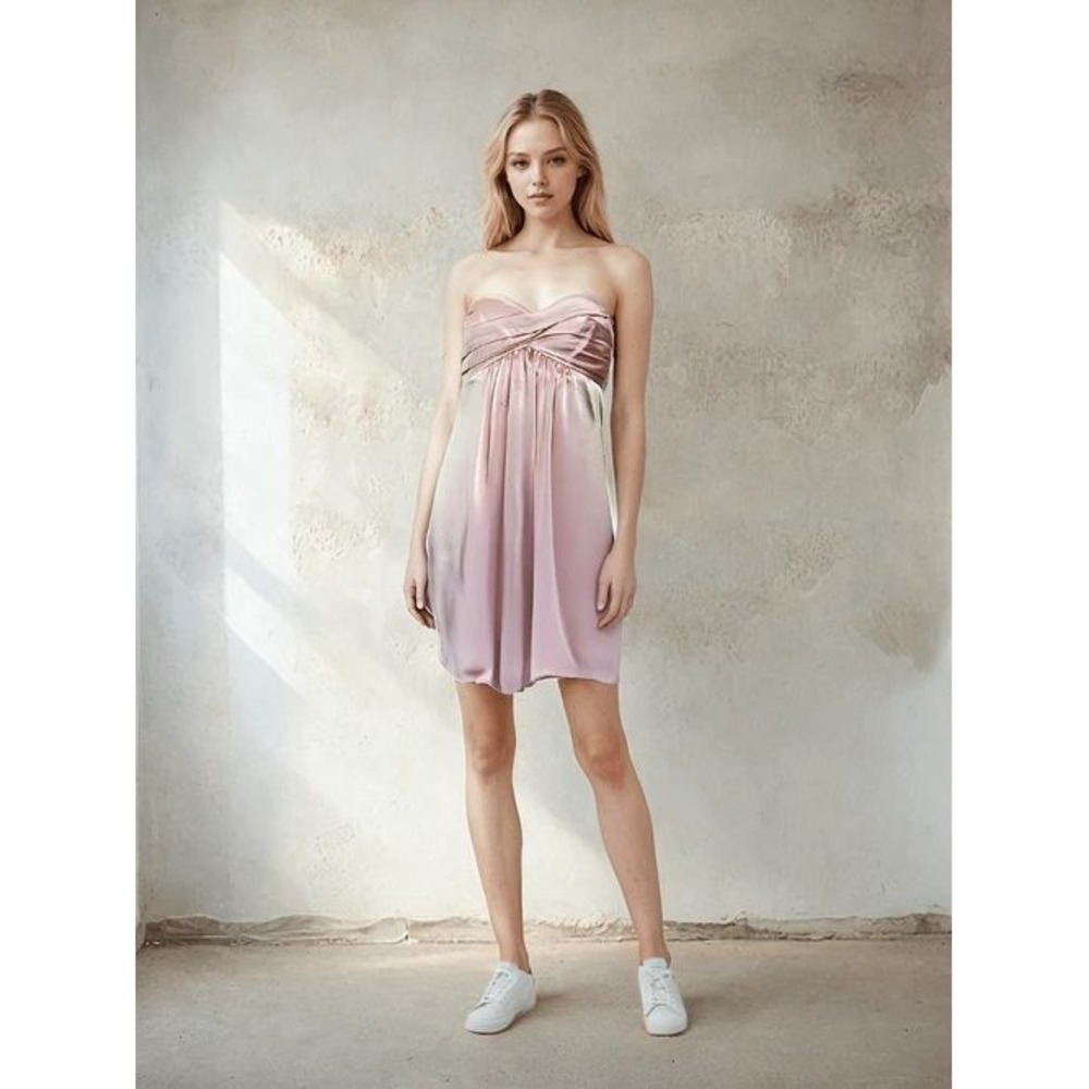 BCBGMAXAZRIA Blush Pink Satin Babydoll Dress with Back Bow Size 0 Cocktail Mini